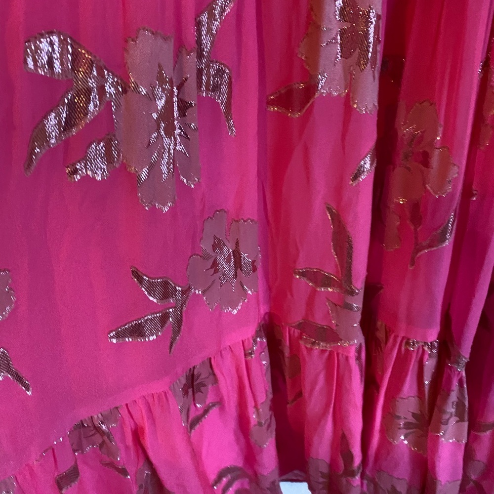 LILLY PULITZER Beccalyn Silk Blend Halter Tiered Metallic Pink Maxi Dress XXS - Picture 13 of 15